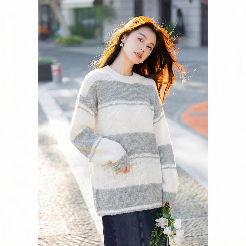 Mokana Women's Striped Color-block Loose Knit Sweater