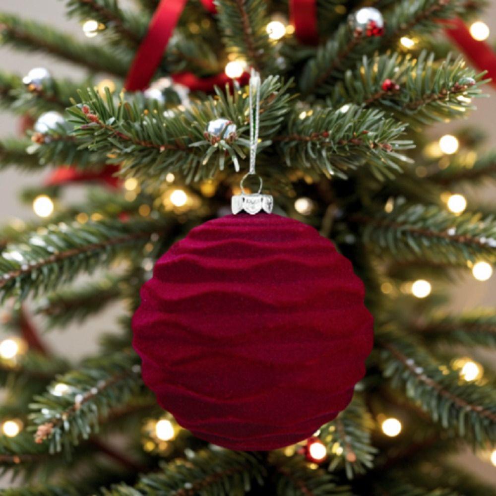 4pcs Flocked Velvet Christmas Ball Shatterproof Delicate Christmas Tree Pendant Decorative Xmas Hanging Ornament Holiday