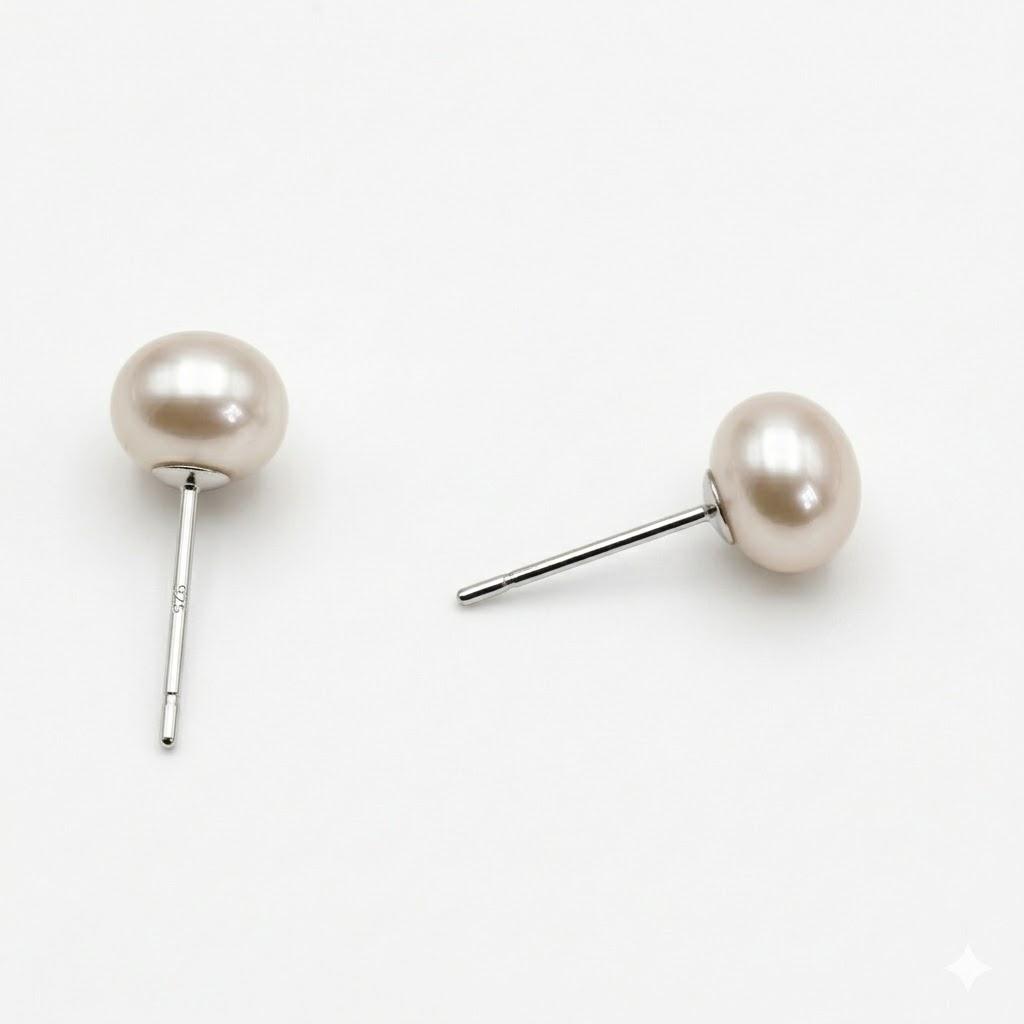 5A Grade Natural Freshwater Pearl Earrings S925 Sterling Silver Studs, Real Pearls 6-10mm [White/Lavender], Hypoallergenic Wedding Gift