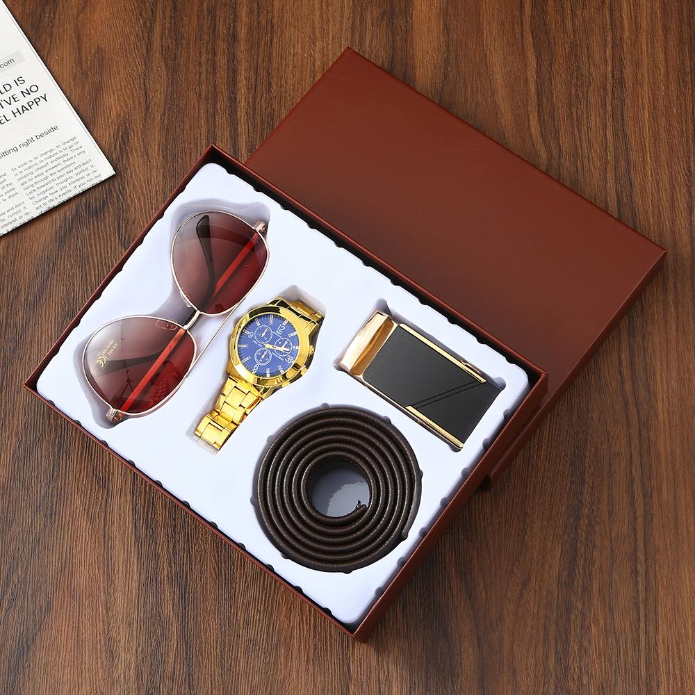 Set de Regalo para Hombre, Cartera + Reloj + Caja para Cinturón, Regalo de San Valentín Día del Padre para Novio Amigo