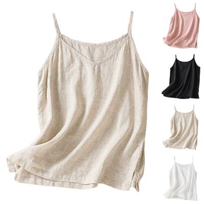 Women's Camisole V-neck Top With Sleeveless Cotton Linen Base