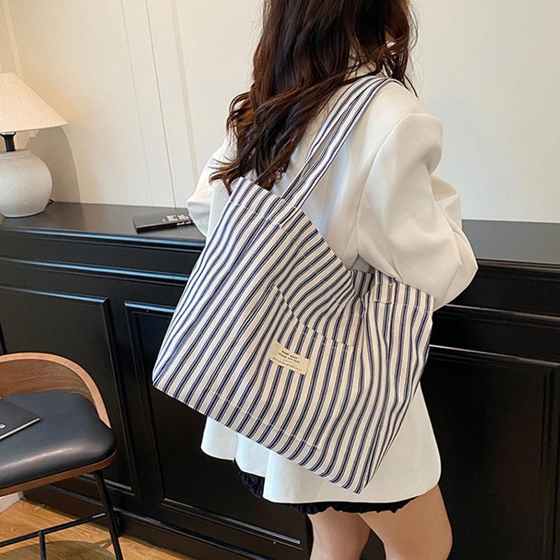 Korean Striped Shoulder Bag Large-Capacity Versatile Casual Tote Bag For Women