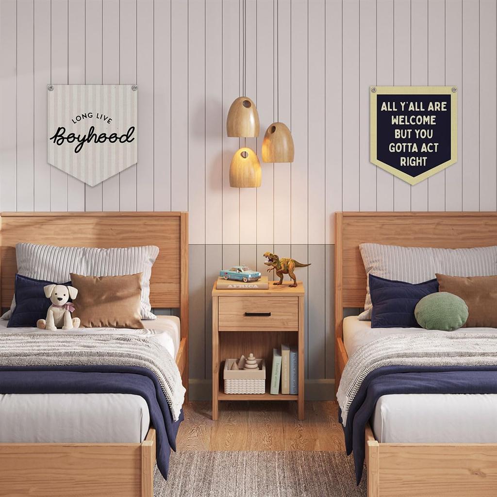 Lacama Long Live Boyhood Linen Banner,Vintage Boy Room Toddler Decor,Boy Bedroom Wall Hanging Banner Pennant Flag Decor for Nursery Playroom,12.4x14