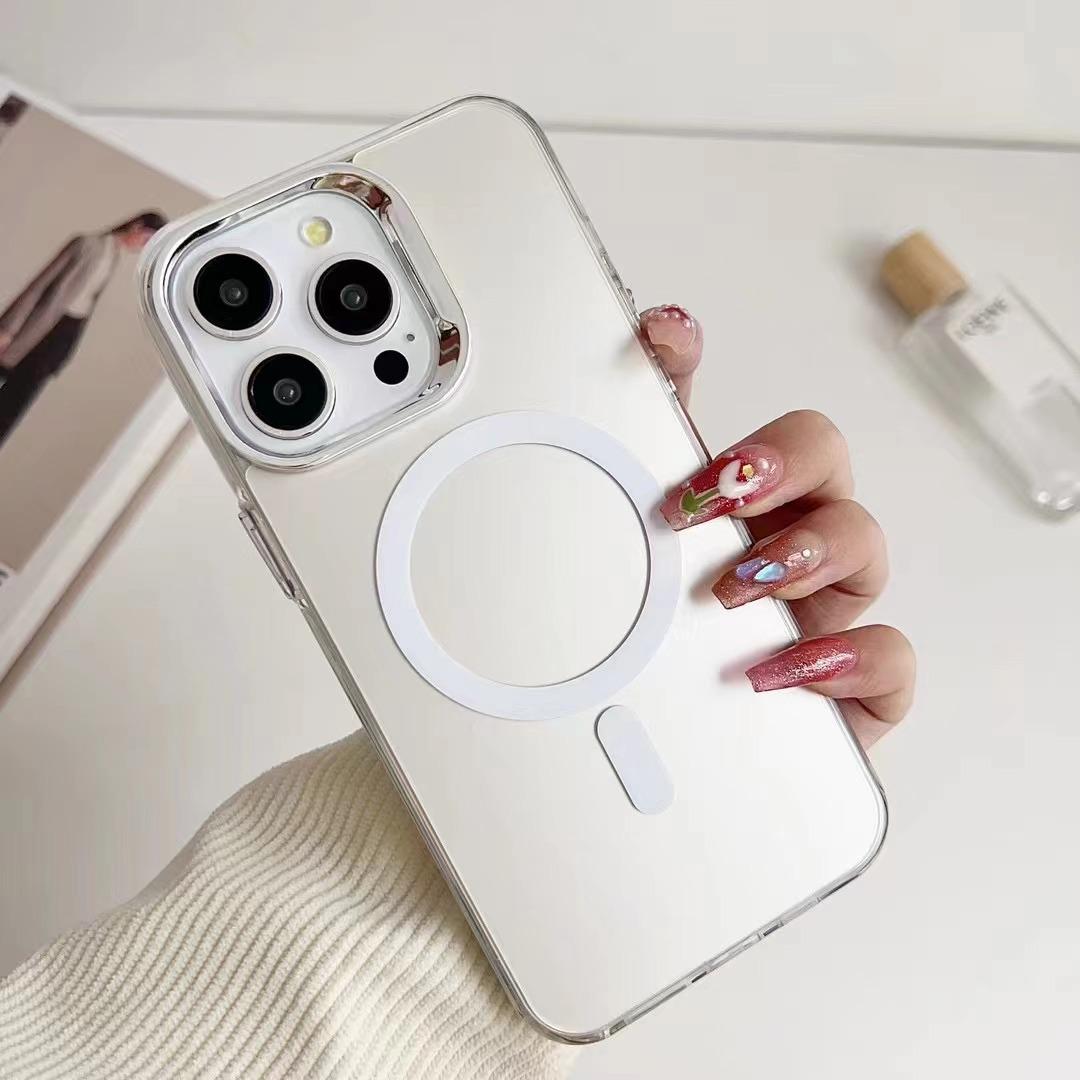 

Magnetic Double-layer Colored Silver Is Suitable for Apple 16 Phone Case Electroplated Lens Frame Xr Three-in-one 13/14 Protective Case Apple 16Plus