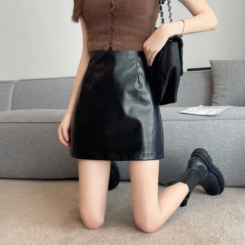 Women's High Waisted Faux Leather A Line Mini Skirt