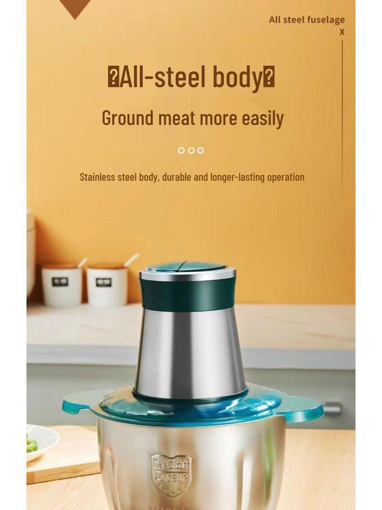 Multi-Functional Stainless Steel Food Processor with Copper Motor: Grinds Meat, Kneads Dough, and Makes Garlic Paste