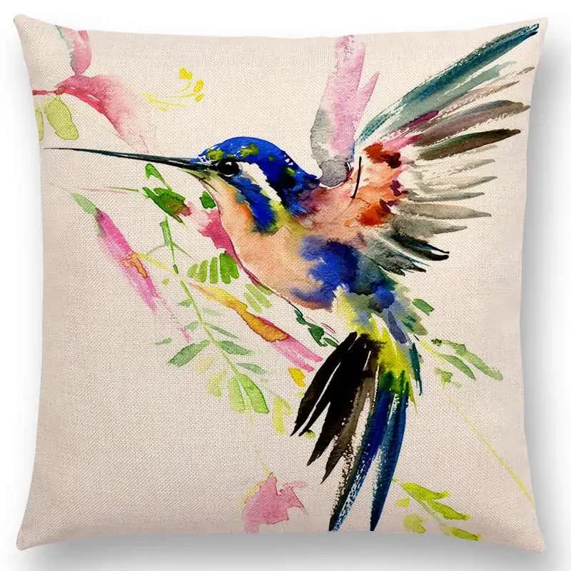 Watercolor Birds Series Cushion Cover Goldfinch Chickadee Cardinal Kingfisher Prints Pillow Case