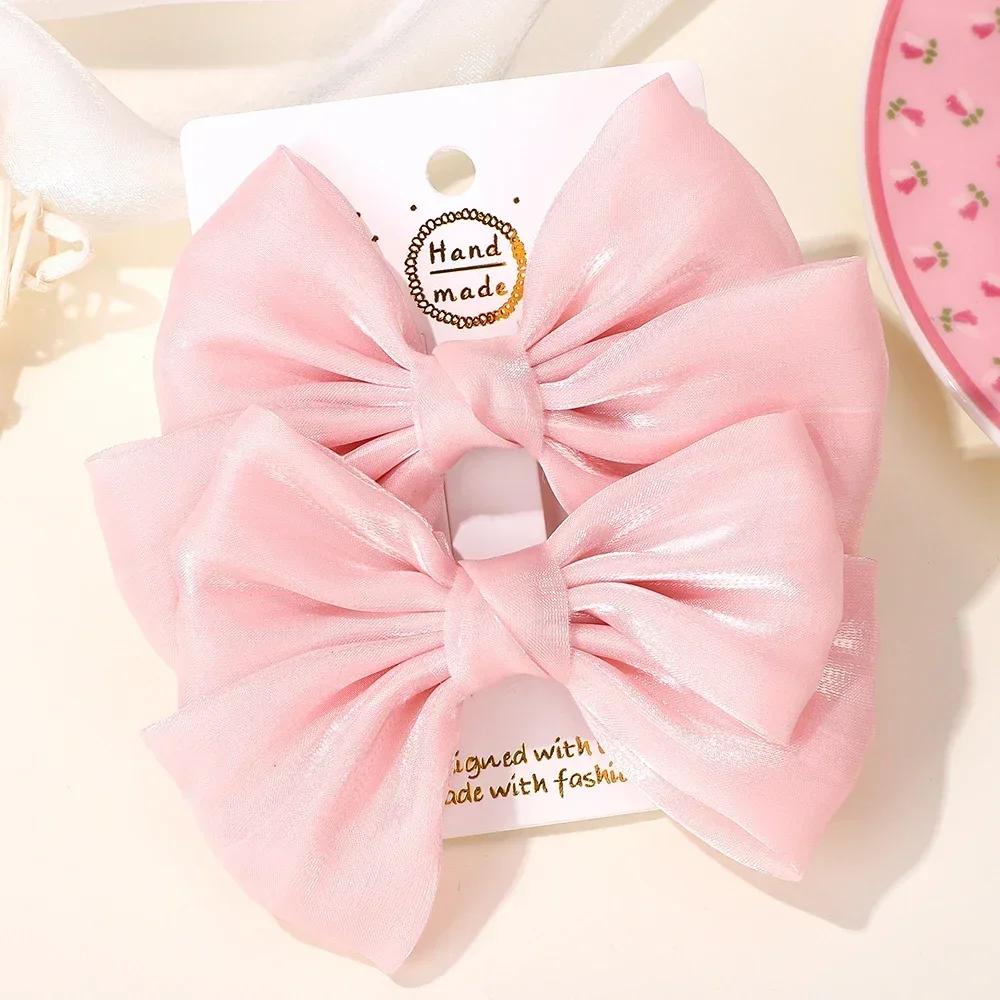 2pcs 4.3inch Girls Organza Bow Hair Clips Cute Baby Bowknot Hairpins Sweet Kids Barrettes Girls Princess Hair Accessories Gift
