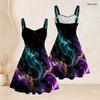Women Plus Size Exposed Shoulder Strappy Sleeveless Square Neck Galaxy Printed Fitted Waist Flared Dress