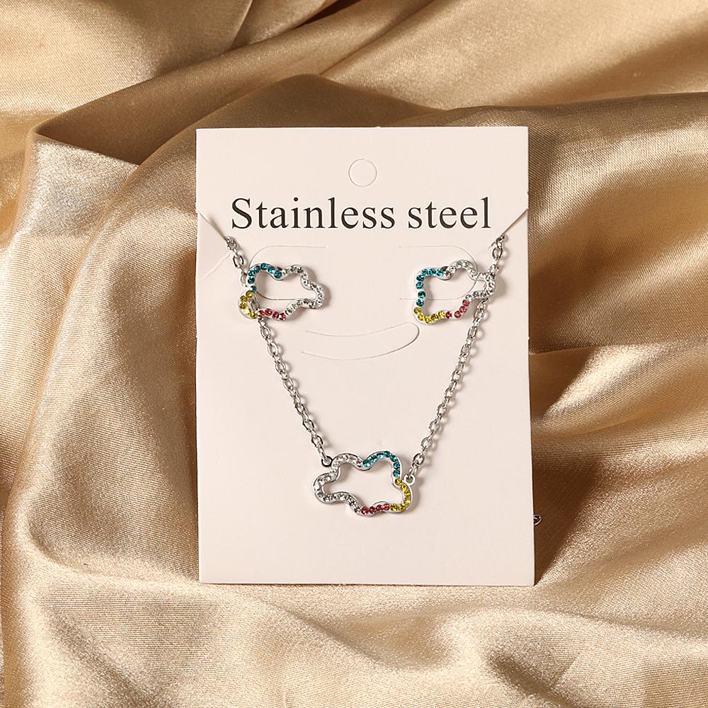 Cubic Zirconia Necklaces Zircon Sets For Women Tiny Stainless Steel Gold Plated Pendant Necklaces And Earrings Sets Wedding