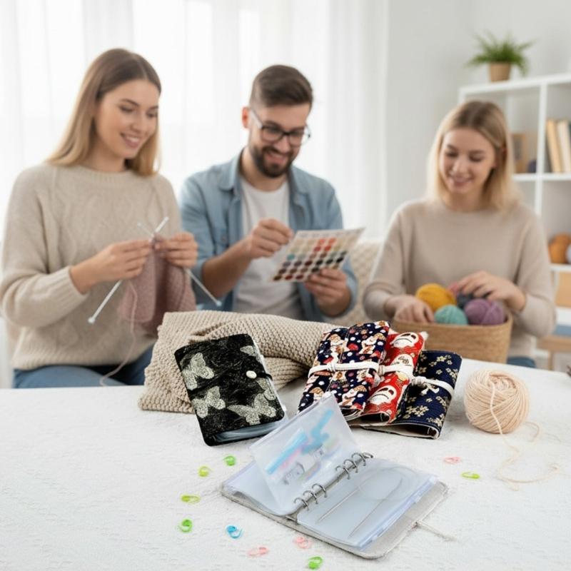 Circular Needle Organiser Bag with 12Pcs Removable Zippered PVC Binder Pocket Portable Knitting Needle Case For Sewing