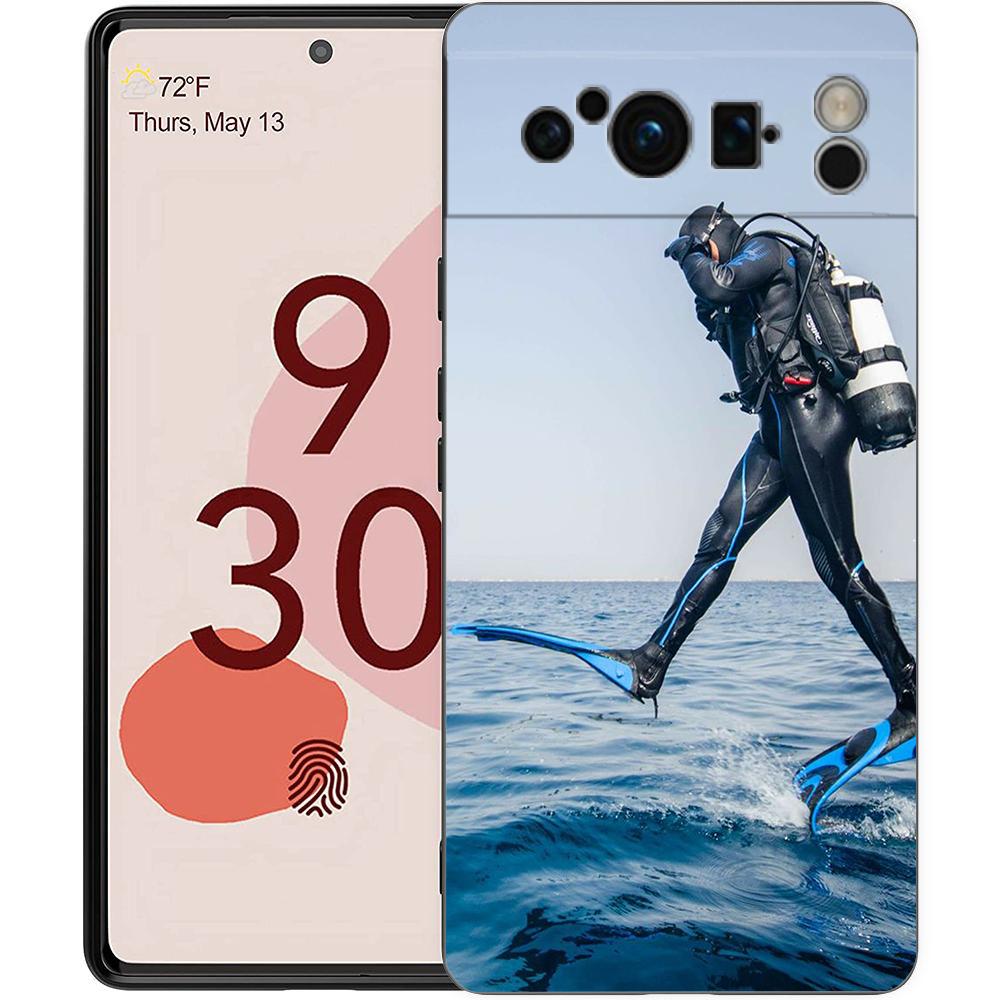 Diver Diving Phone Case For Google Pixel 9 8 7 6 Pro XL 8A 6A 7A 5G Soft Shockproof TPU Black Cover