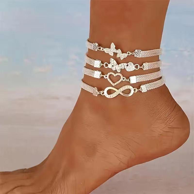 Elegant European & American Beach Vacation Stackable Anklets Set (4 Pieces) - Minimalist Luxury Design