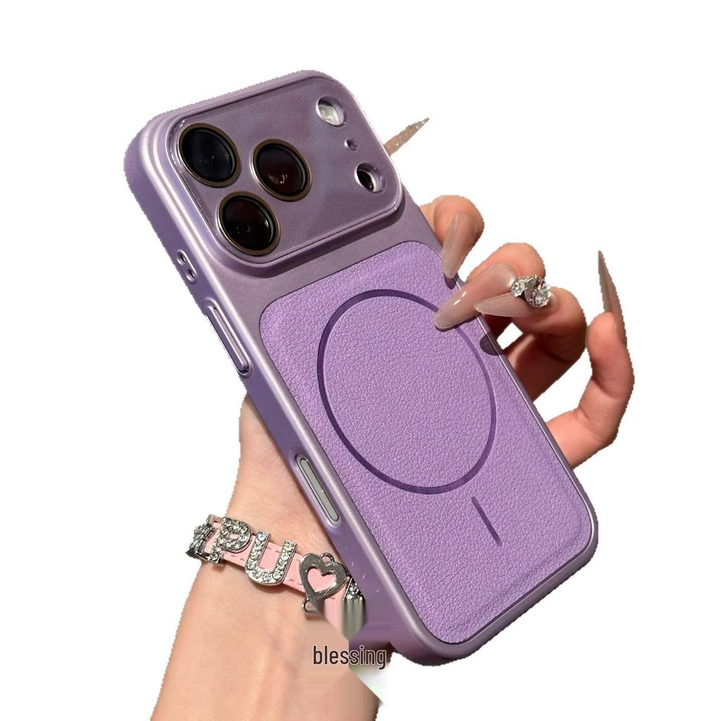 Large Lychee Texture Magnetic Phone Case for iPhone 17, Compatible with 13, 14, 15, 16 Pro Max - Full Coverage.