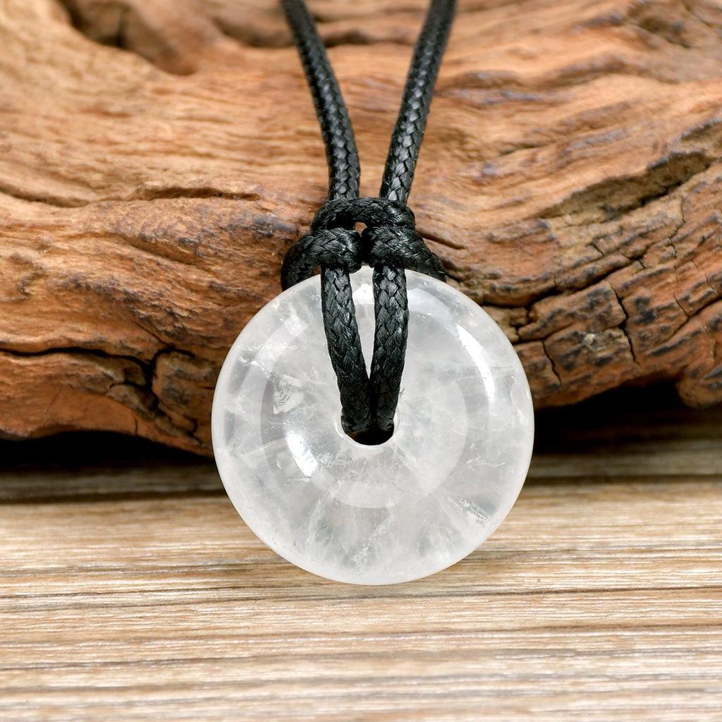 Green Aventurine Round Pendant Necklace with Leather Cord