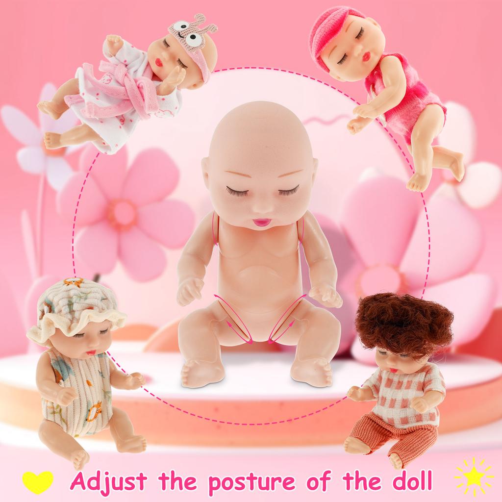 6Pcs Mini Baby Dolls Set Realistic Small Sleeping Baby Doll Toys with Clothes Roll Play Toy Gift for Kids Over 3 Years Old