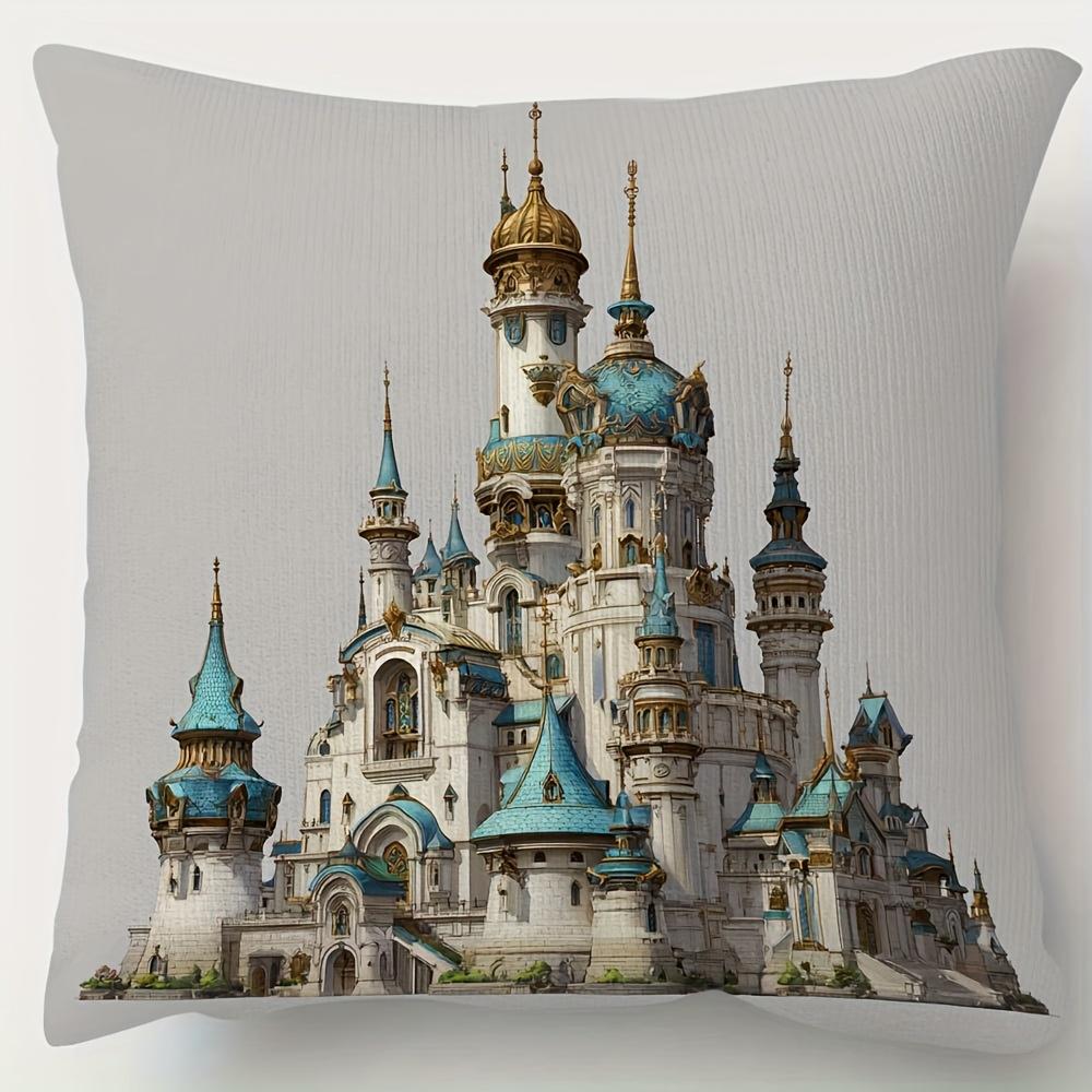 1pc Short Plush Decorative Pillow Cover, Featuring a Dreamy Palace Fairy Tale Design, Made of Soft and Smooth Polyester Short Plush Fabric, Single-sid