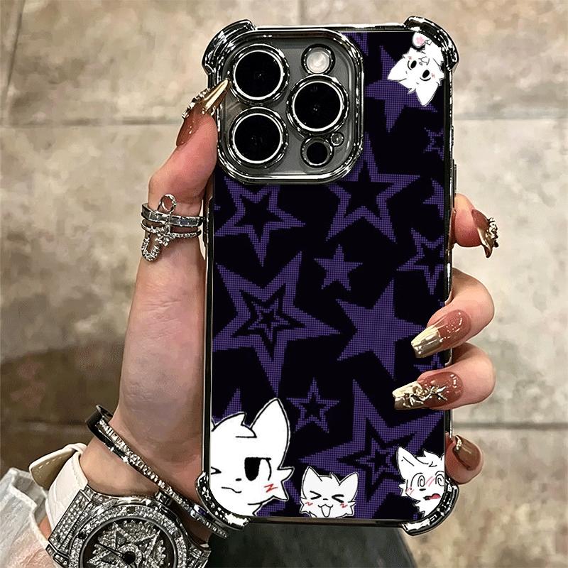 Cute B-Boykisser Catoon Plating Phone Case For Iphone 16 17 Pro Max Air 16E 14 15 Plus 12 13 Mini Anti-Fall Airabag Cover
