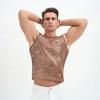 Herren Pailletten Weste Funkelnd Rundhals Ärmellos Shirt Durchsichtig Sexy Tanktop für Musikfestival Rave Nachtclub Bar Party