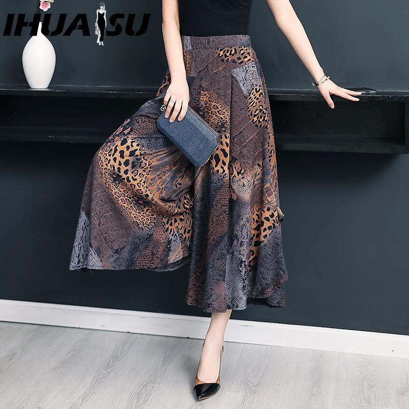 IHUASU 10 Color Summer Plus Size Wide Leg Pants Women Loose Bohemian Summer High Waist Trousers Female Pants XL-4XL