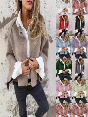 2025 Women's Cashmere Batwing Sleeve Solid Button Coat