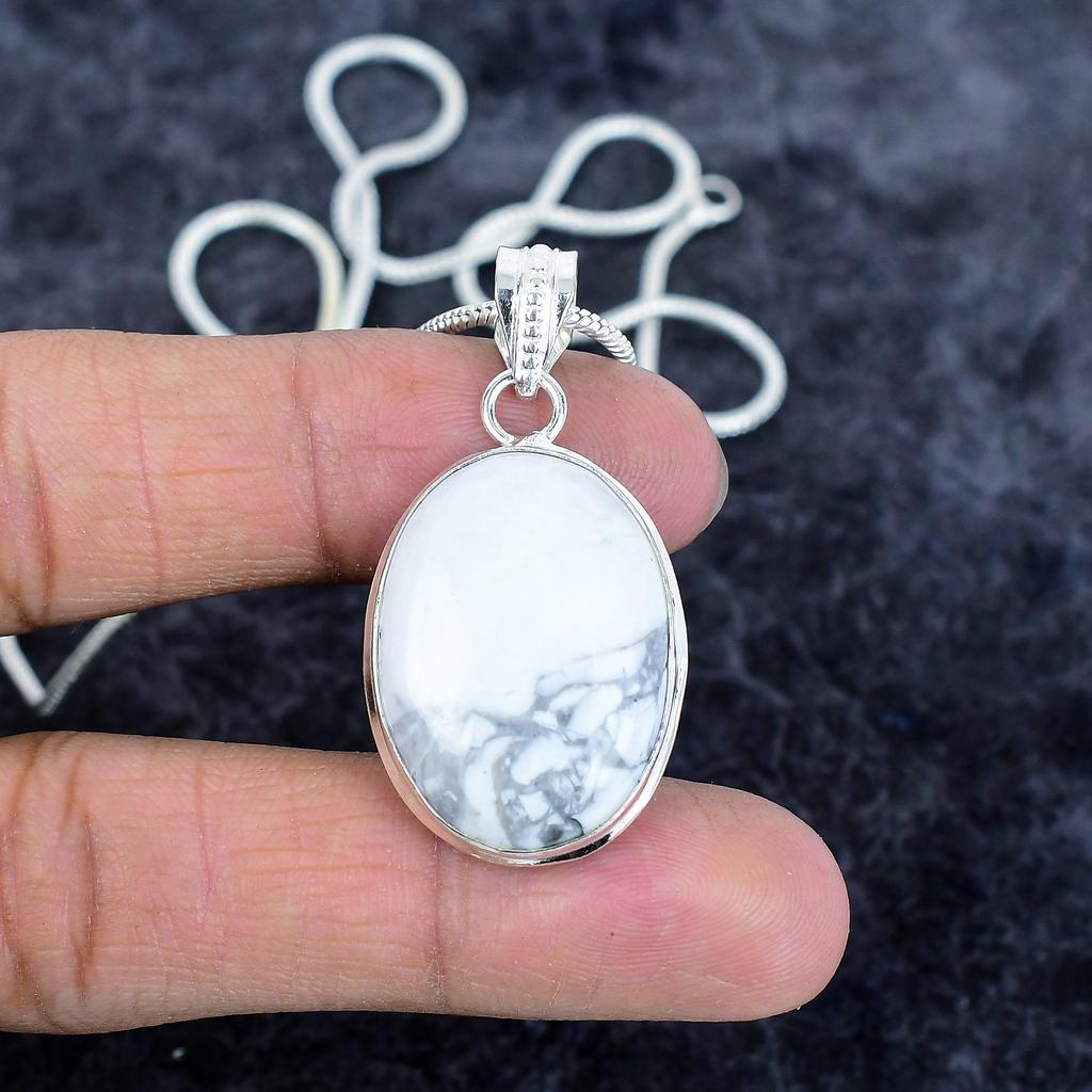 Howlite Jasper Gemstone Handmade 925 Sterling Silver Jewelry Pendant 1.77" M-2963