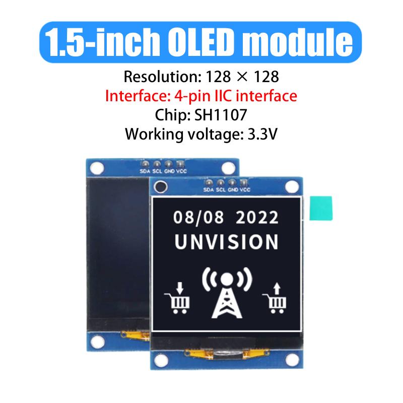 1Pc 1.5 Inch OLED LCD Display Screen Module 4 Pin IIC LCD Screen SH1107 Driver Interface Monochrome Screen For Arduino