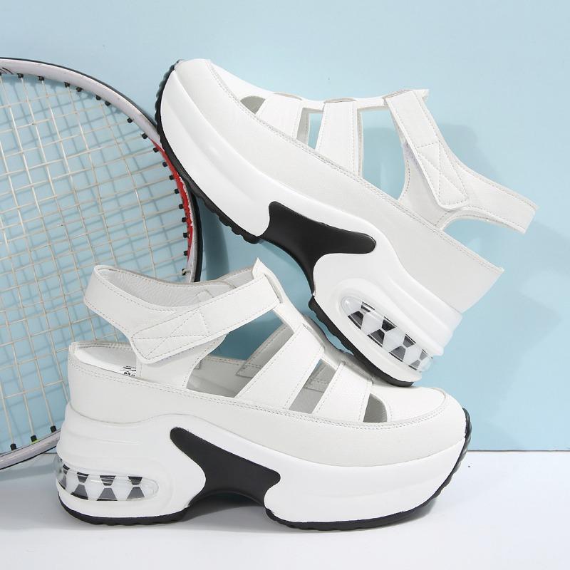 

Large size muffin sole one-word buckle with wedge heel sandals women s spring new bag head Velcro sandals 35