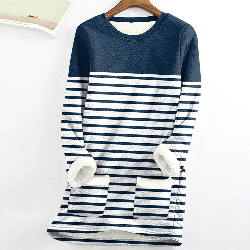 Dámský top s kulatým výstřihem s potiskem, zahuštěný plyšový kašmírový hřejivý dlouhý top