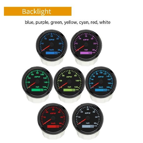 ELING 85mm (3 3/8'') Speedometer GPS 30 60 120 200 Km/h MPH 80 160 MPH Odometer with 7 Colors Backlight for Motorcycle Yacht