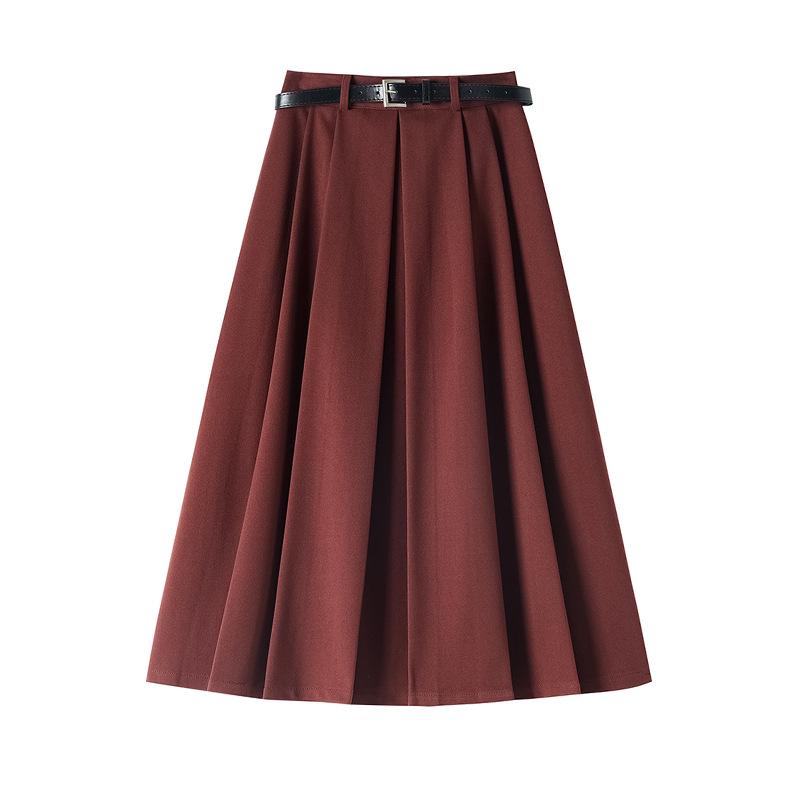 Women's 2024 High-Waisted Wool Pleated Midi Skirt – Autumn/Winter Slimming A-Line