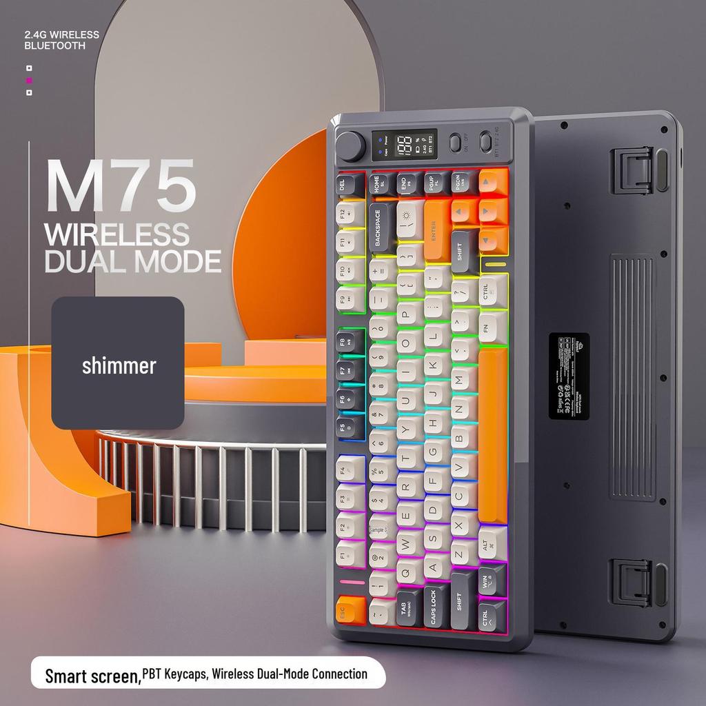 Free Wolf M75 Dual-Mode Wireless Bluetooth Mechanical Keyboard & Mouse Set - Silent PBT Keycaps for Gaming, Esports, and Office Use