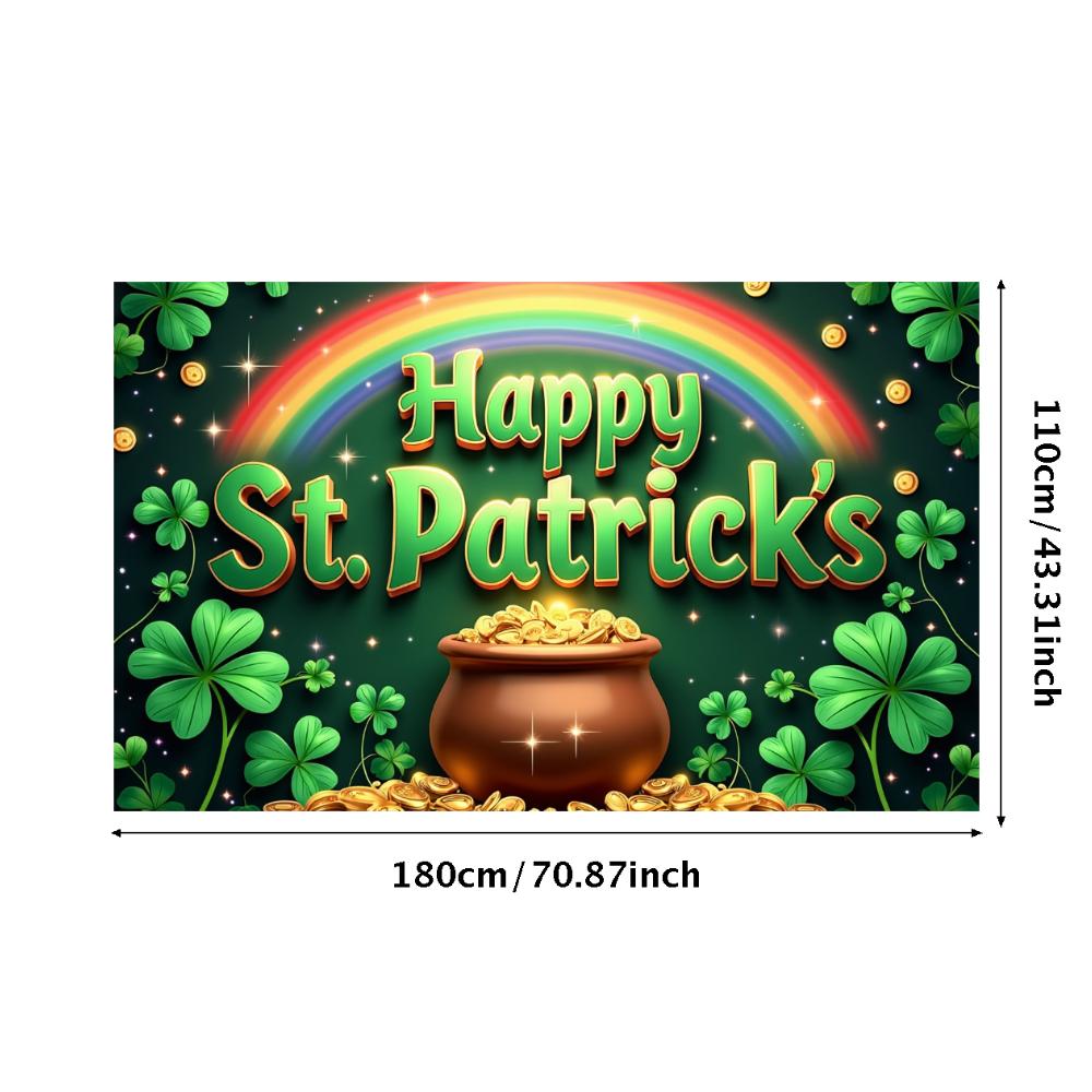 St Patricks Day Backdrop Banner Leprechaun Hat Shamrock Party Background Celebration Photography Props Event Supplies Decoration