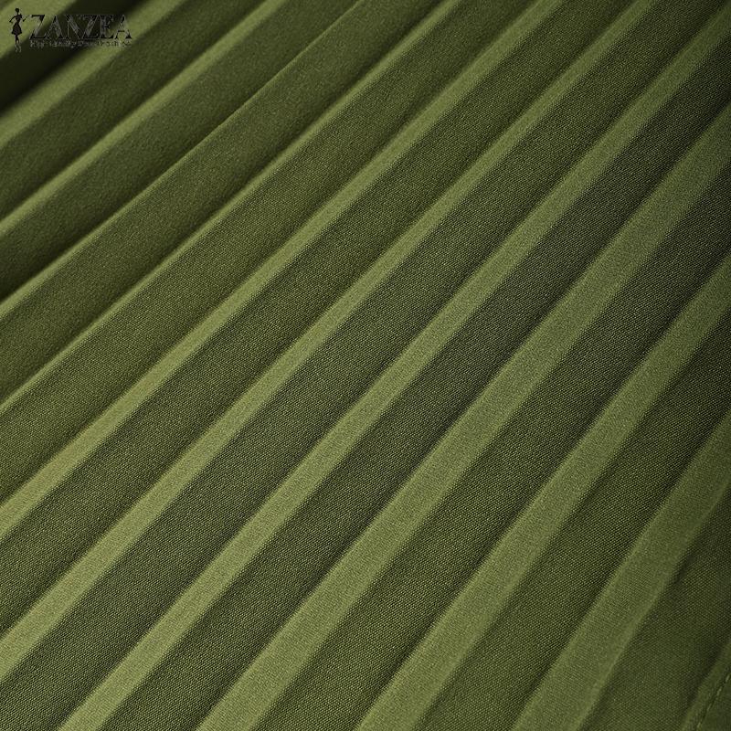 ZANZEA Damen Klassischer Kragen Freizeit 3/4 Ärmel Faltenkleid