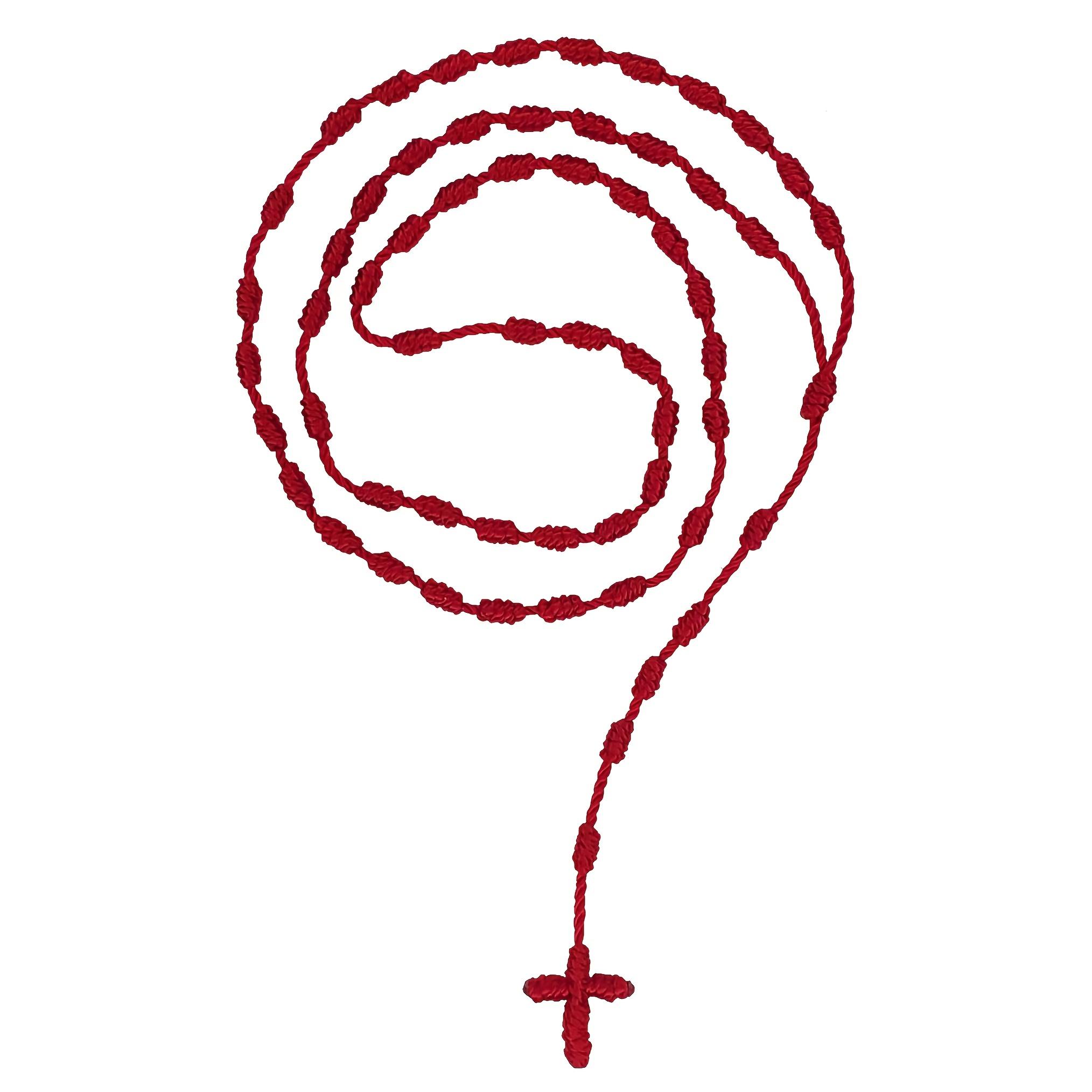 Handmade Knotted Rosary - Red, Black, Blue Rope, Lightweight, Spiritual Prayer Necklace with Cross Charm