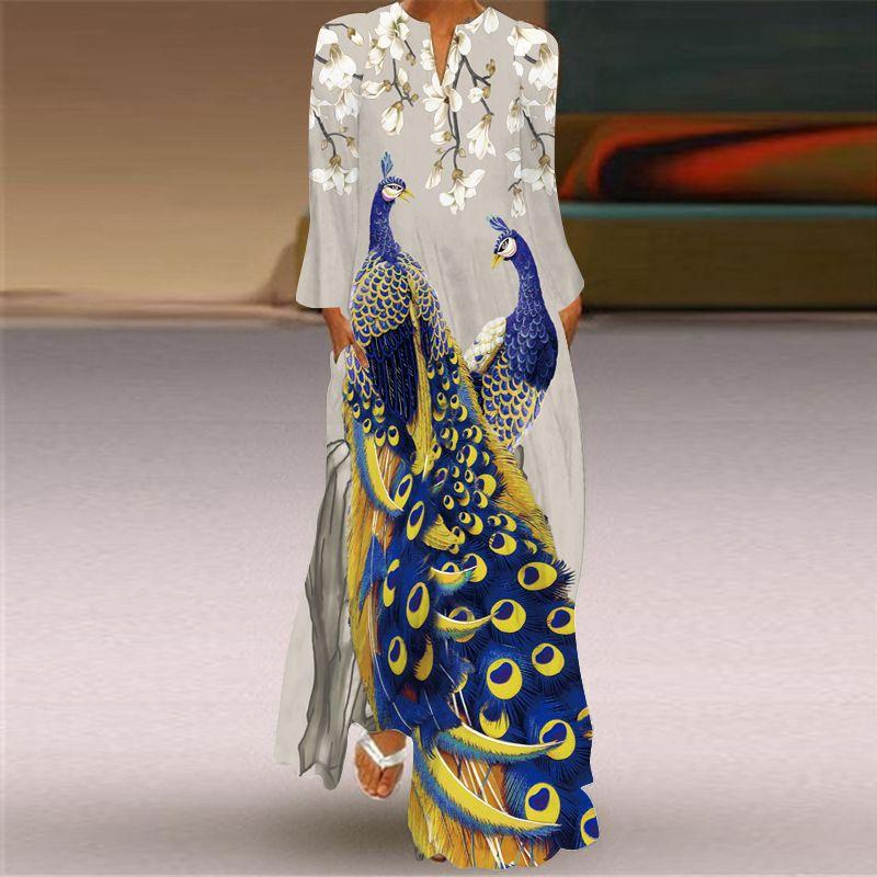 Butterfly Pattern Print Long Sleeve Dress Spring/Summer Thin Silm Slim Looking Dress Stage Photo Catwalk Performance Wear