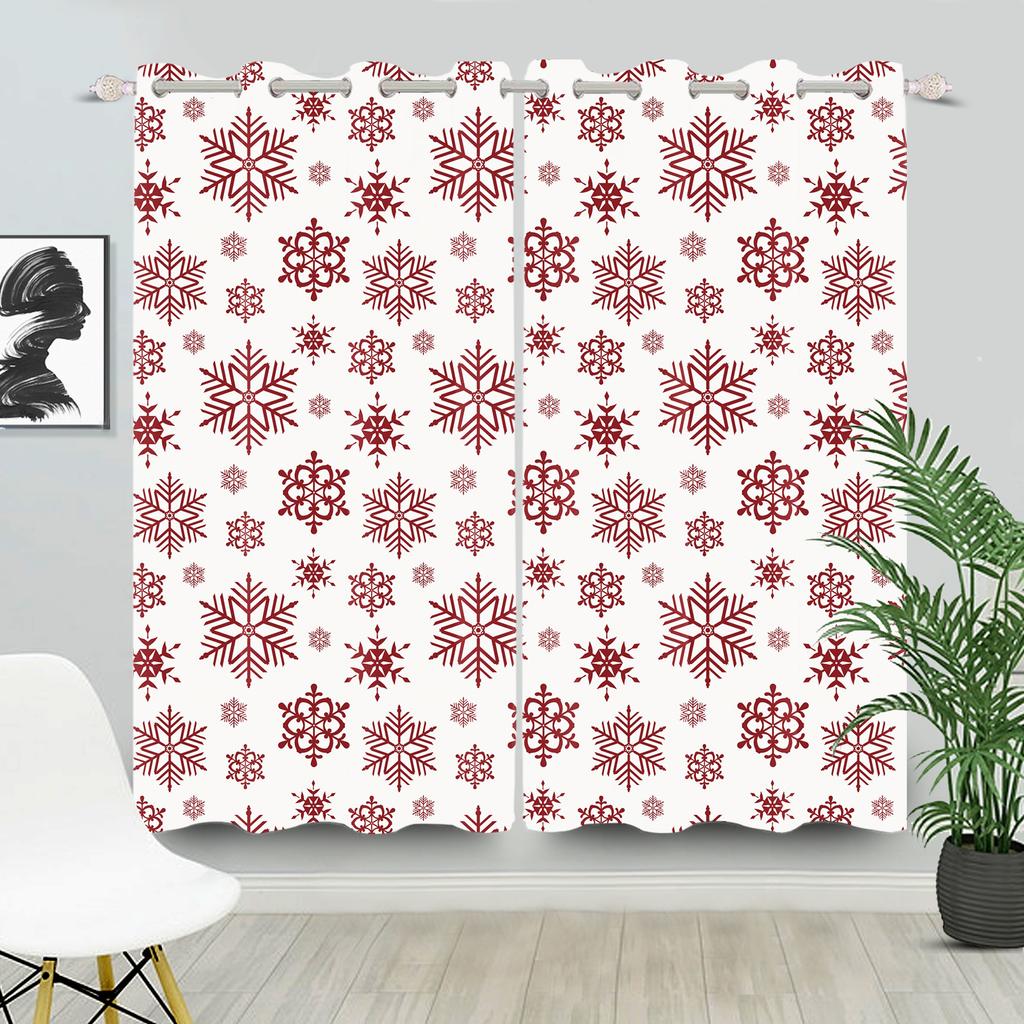 Christmas Home Window Curtains Red White Festive Printed Living Room Bedroom Holiday Decor Drapes Curtain With Grommet Polyester Ideal For Area