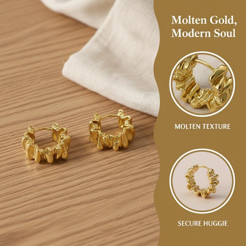 Metal Huggie Earrings Crinkle Irregular Hoop Geometric Gold Silver Alloy Minimalist Women Small Jewelry Wear Gift Party