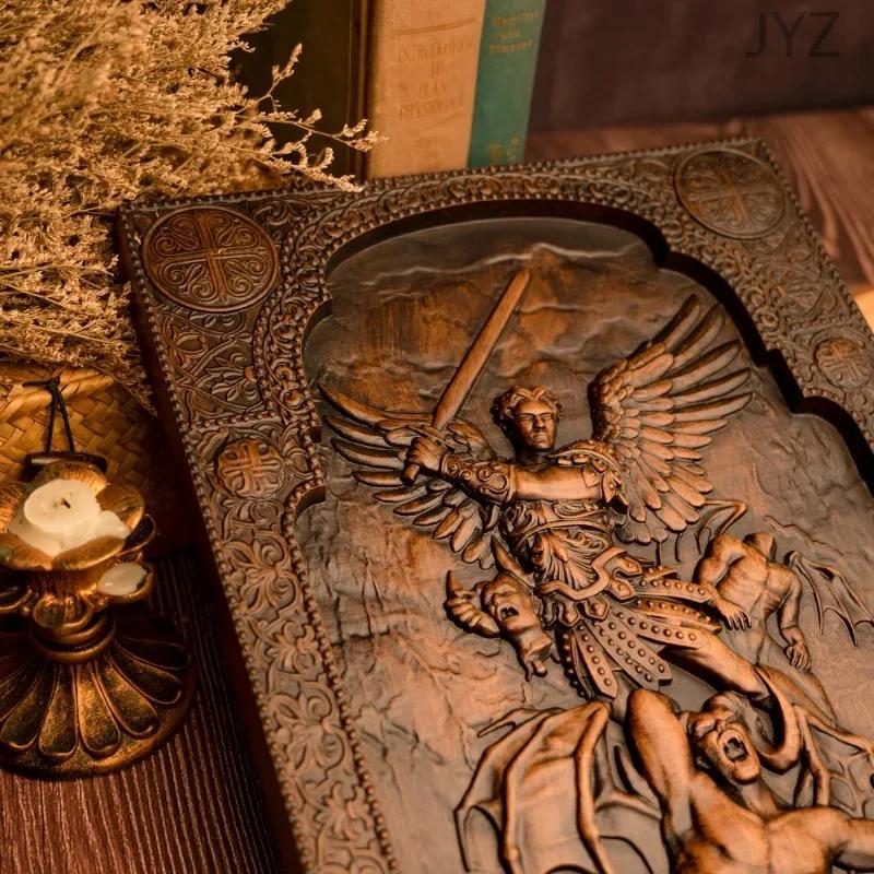 Religious Vintage Archangel Michael Defeated Satan Plaque Living Room Bedroom Mural Saint Statues