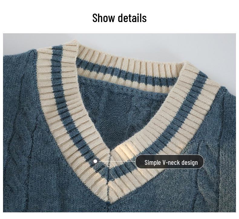 Men's Thickened V-Neck Knitted Sweater - 2024 Autumn/Winter Casual Base Layer