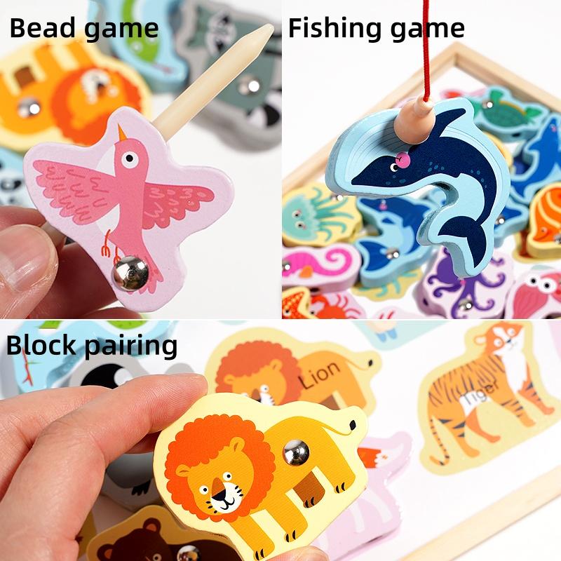 Montessori Tre Magnetisk Fiskespillsett 2 i 1 Tegnebrett Tre Perlespill Barn Finmotorikk Pedagogisk Puslespill Leker