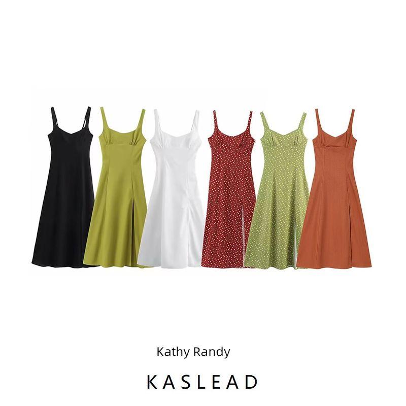 Kaslead New Women clothes Western Style Fashion Blended Polka Dot Midi Dress 3049676