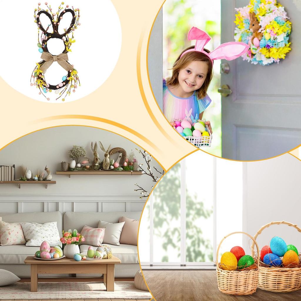 Bunny Wreath Large With Bow Spring Home Decor Easter Wreaths For Front Door For Balcony School Office Outdoor Garden Yard Patio