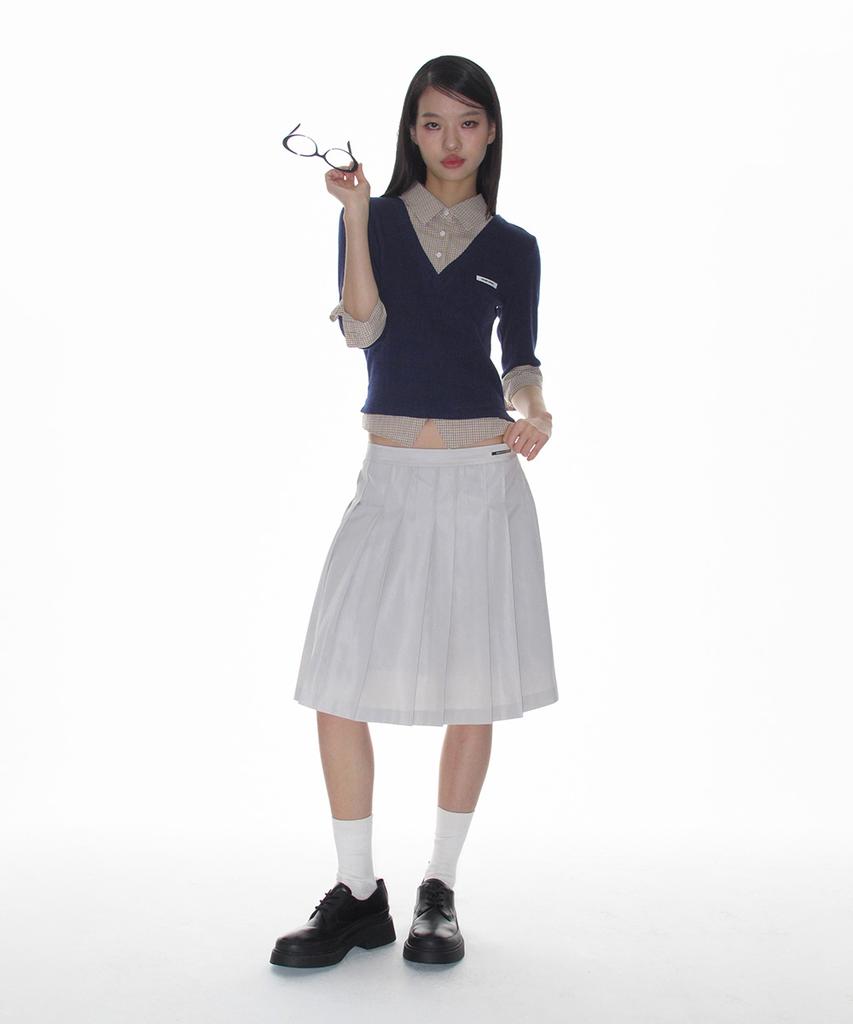 CRANK Knit Layered Check Shirt_Navy