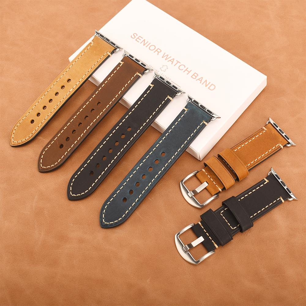 Heqi Preferential Applewatch Smartwatch Bands Unique Luxury Durable Soft Vintage Adjustable Genuine Leather Parts Watch Strap