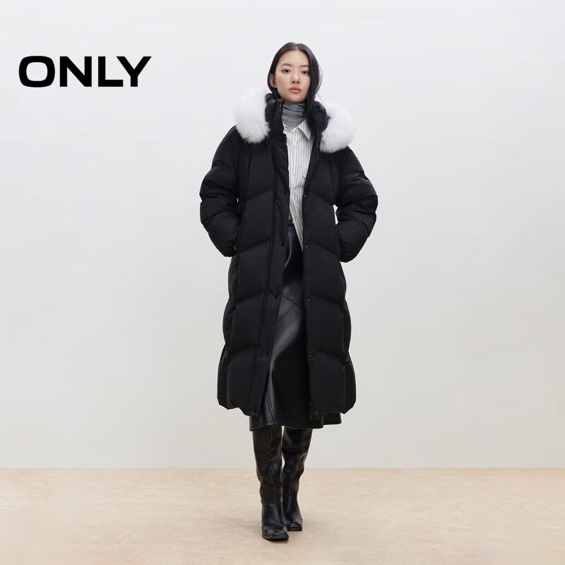 Only Women's 90% White Goose Down Jacket with Detachable Fox Fur Collar