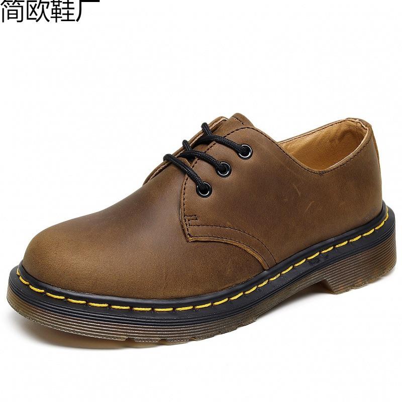 First layer low-top small leather shoes women's leather Crazy Horse brown large size short boots round head men's and women's couples leisure workers