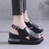 thick-soled wedge sandals women's new summer high-heeled fish-mouth women's shoes soft leather heightening muffin shoes