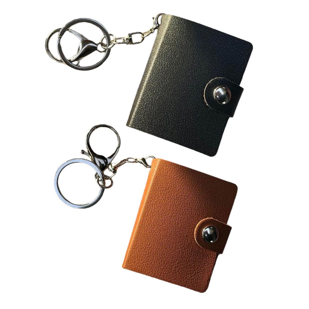 Pack of 2 Small Leather Photo Album with Key Rings Insert Pockets Organizers Perfect for Travel 2Inch Key Fob Photo