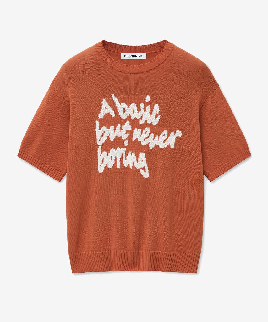 BLOND9 Slogan Round Short Sleeve Knit Orange